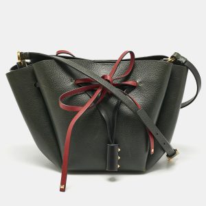 Valentino Dark Green/Red Leather Medium VLogo Bucket Bag, Shoulder Bags - Luxury Closet catalog