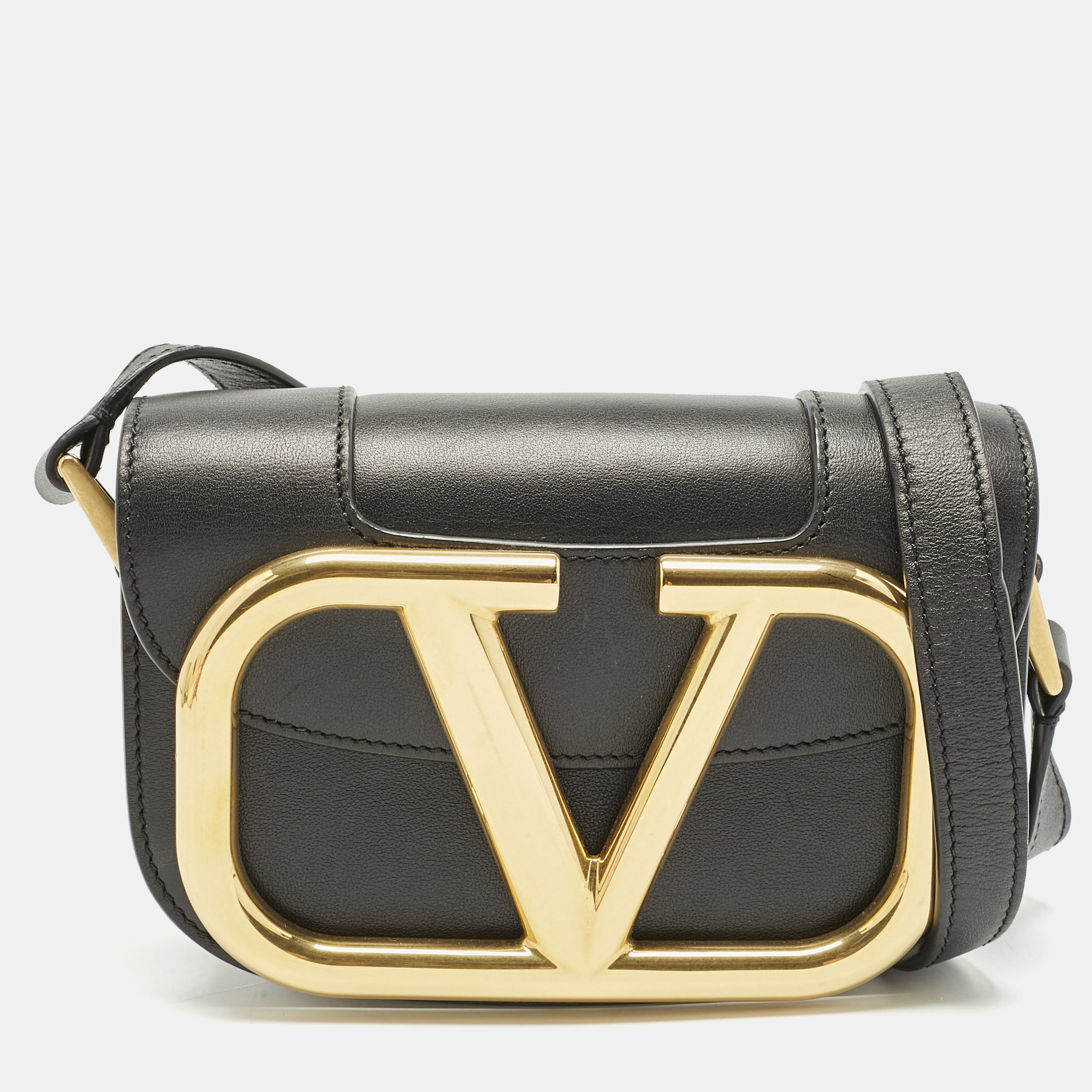 Valentino Black Leather Small Supervee Crossbody Bag, Shoulder Bags - Luxury Closet catalog