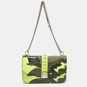 Valentino Multicolor Leather and Canvas Camouflage Medium Rockstud Glam Lock Flap Bag, Shoulder Bags - Luxury Closet catalog