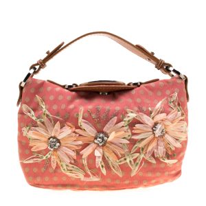 Valentino Coral/Brown Polka Dots Canvas and Leather Flower Embellished Tote, Tote Handbags - Luxury Closet catalog