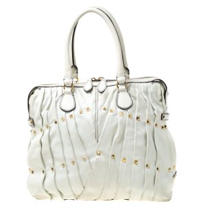 Valentino Off White Leather Maison Pintucked Shopper Tote, Tote Handbags - Luxury Closet catalog