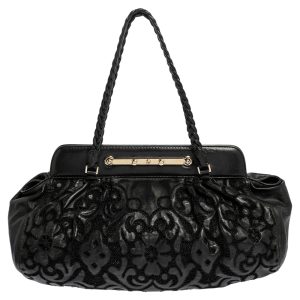 Valentino Black Leather Floral Embroidered Frame Satchel, Satchels - Luxury Closet catalog