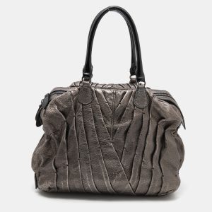 Valentino Metallic Grey Leather Maison Pintucked Shopper Tote, Tote Handbags - Luxury Closet catalog
