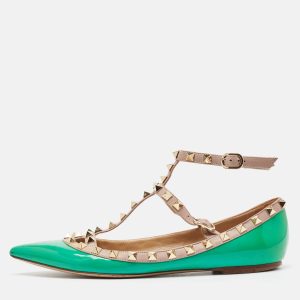 Valentino Green/Beige Patent and Leather Rockstud Ballet Flats Size 38, Flats - Luxury Closet catalog