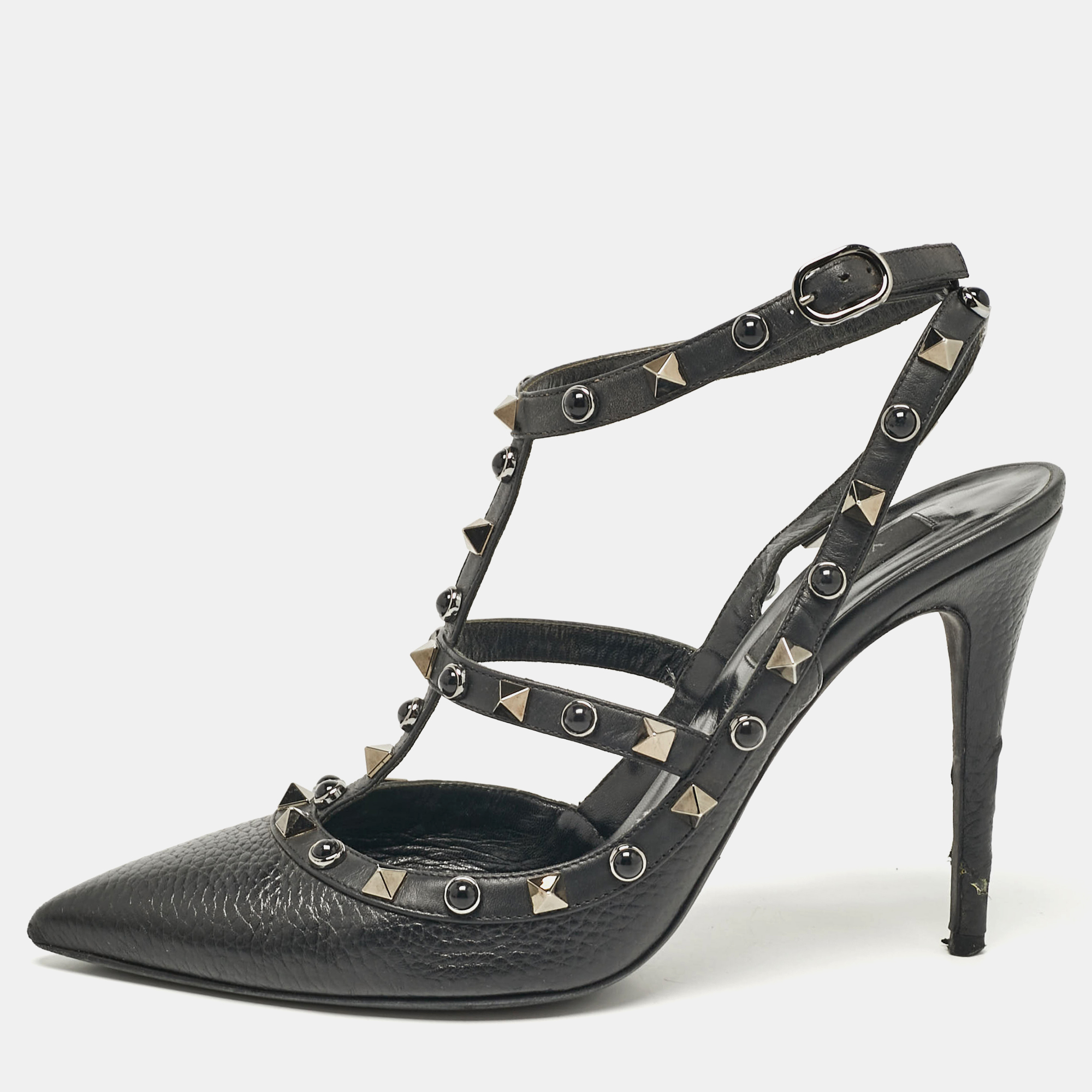 Valentino Black Leather Rockstud Strappy Pointed Toe Pumps Size 39, Pumps - Luxury Closet catalog