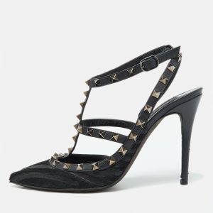 Valentino Black Leather and Calf Hair Rockstud Ankle Strap Pumps Size 40, Pumps - Luxury Closet catalog