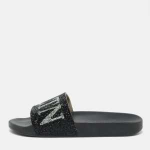 Valentino Black Leather VLTN Crystal Embellished Flat Slides Size 39, Sandals - Luxury Closet catalog