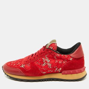 Valentino Red Suede and Lace Rockrunner Low Top Sneakers Size 37, Athletic Shoes & Sneakers - Luxury Closet catalog