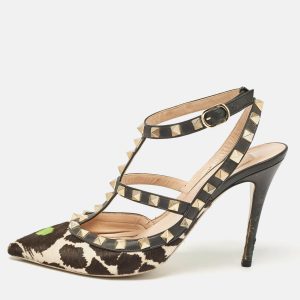 Valentino Multicolor Calf Hair and Leather Rockstud Ankle Strap Pumps Size 37.5, Pumps - Luxury Closet catalog