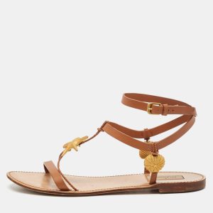 Valentino Brown Leather Star and Tree Embellished Flat Sandals Size 39, Sandals - Luxury Closet catalog