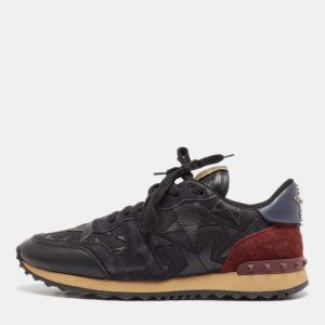 Valentino Black/Burgundy Leather and Suede Rockrunner Low Top Sneakers Size 40, Athletic Shoes & Sneakers - Luxury Closet catalog