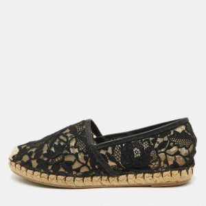 Valentino Black Floral Lace Espadrille Flats Size 37, Flats - Luxury Closet catalog