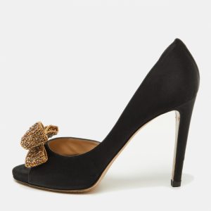 Valentino Black Satin Crystal Embellished Bow D'Orsay Pumps Size 39.5, Pumps - Luxury Closet catalog