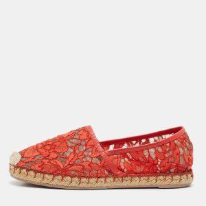 Valentino Red Lace and Leather Espadrille Flats Size 37, Flats - Luxury Closet catalog