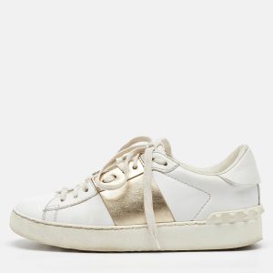 Valentino White/Gold Leather Rockstud Low Top Sneakers Size 35.5, Athletic Shoes & Sneakers - Luxury Closet catalog