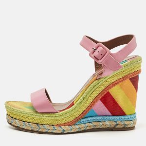 Valentino Pink Leather And Multicolor Chevron Wedge Ankle Strap Sandals Size 36, Sandals - Luxury Closet catalog