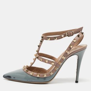 Valentino Pale Blue/Beige Patent Leather Rockstud Ankle Strap Pumps Size 38, Pumps - Luxury Closet catalog