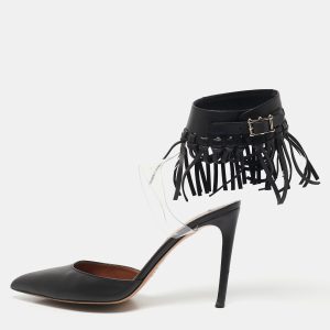 Valentino Black Leather and PVC C-Rockee Fringe Ankle Wrap Pumps Size 37.5, Pumps - Luxury Closet catalog