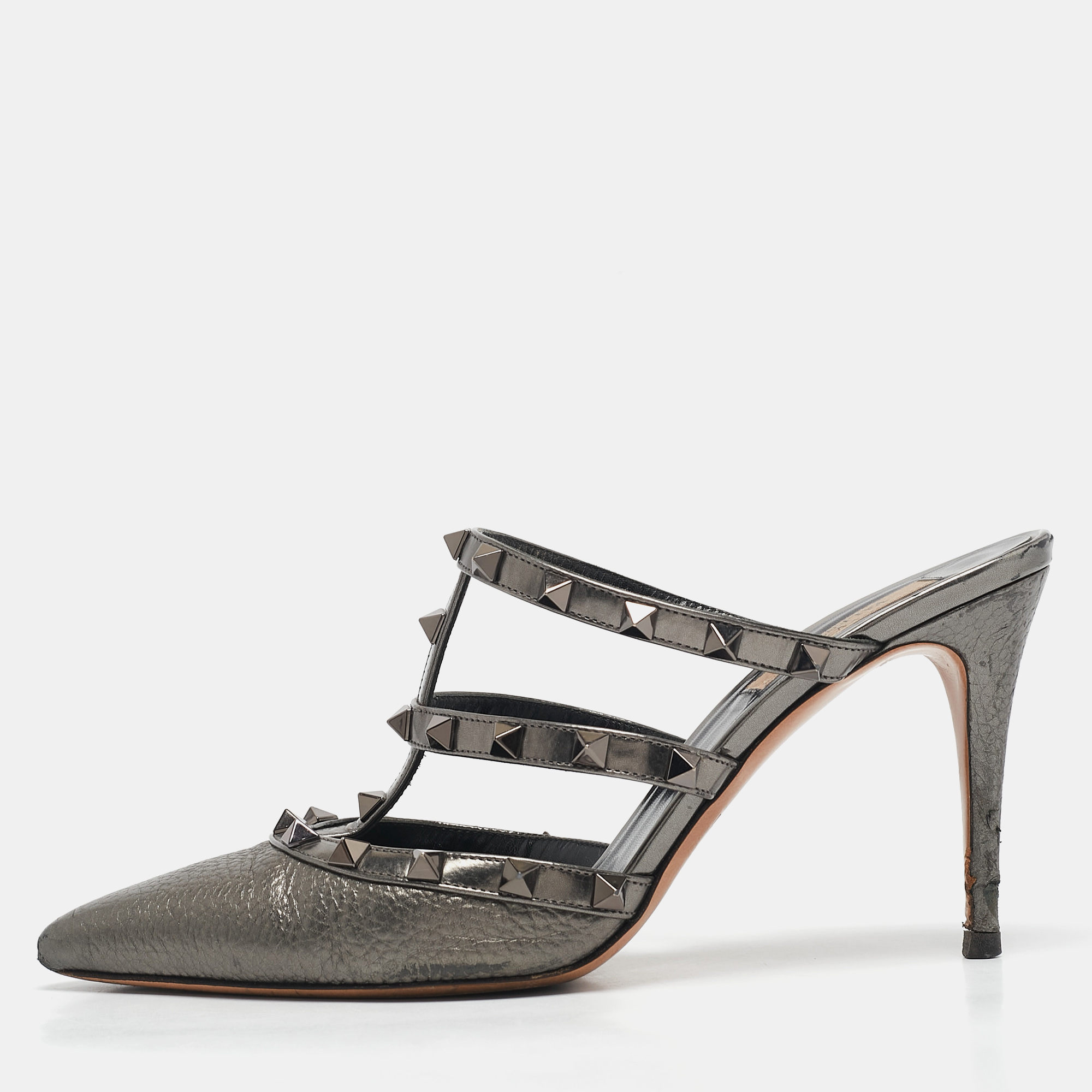 Valentino Metallic Grey Leather Rockstud Mules Size 39, Sandals - Luxury Closet catalog