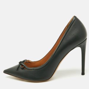 Valentino Dark Green Leather Bow Cut Out Pointed Toe Pumps Size 38.5, Pumps - Luxury Closet catalog