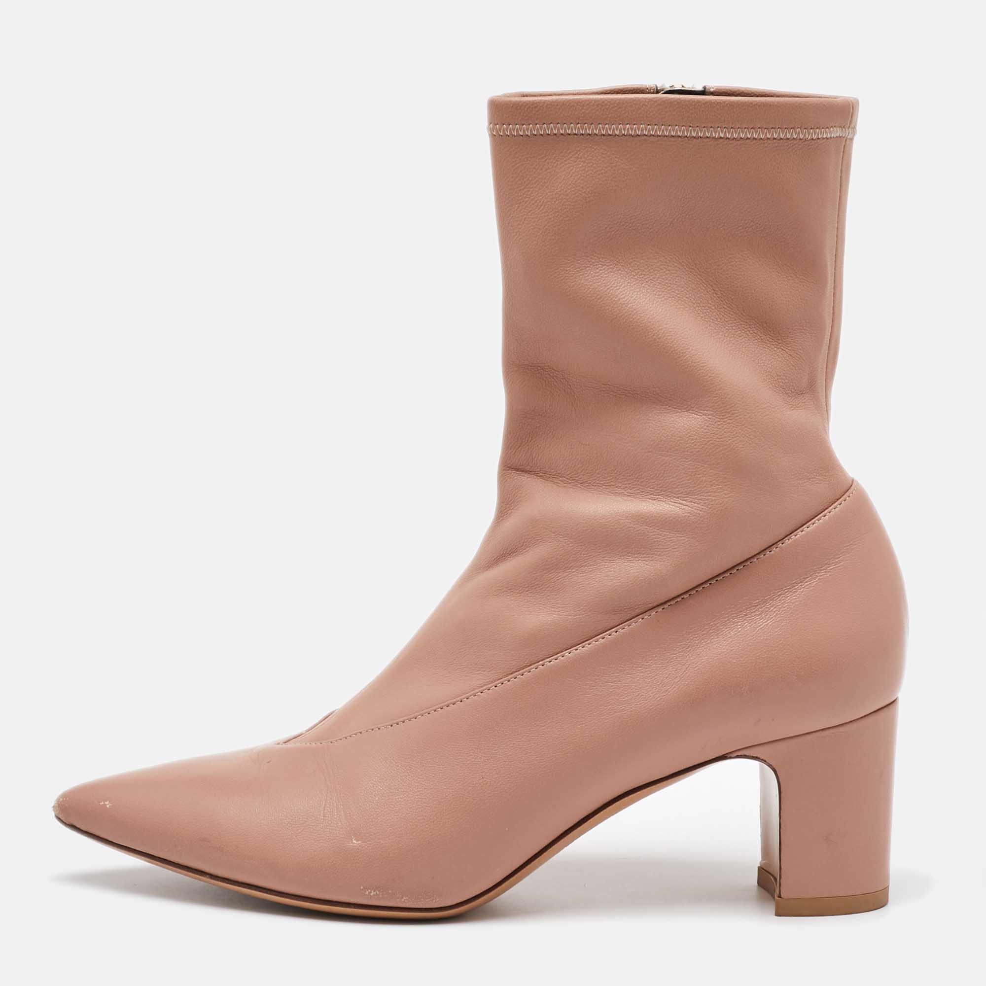 Valentino Dusty Pink Leather Pointed Toe Ankle Length Boots Size 37, Boots - Luxury Closet catalog