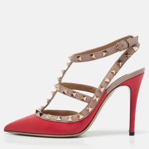 Valentino Red/Beige Leather Rockstud Caged Pumps Size 36.5, Pumps - Luxury Closet catalog