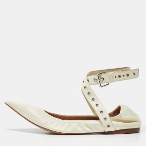 Valentino Off white Leather Love Latch Ankle Wrap Ballet Flats Size 38.5, Flats - Luxury Closet catalog