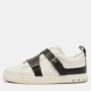 Valentino White/Black Leather Buckle Strap Rockstud Low Top Sneakers Size 38.5, Athletic Shoes & Sneakers - Luxury Closet catalog
