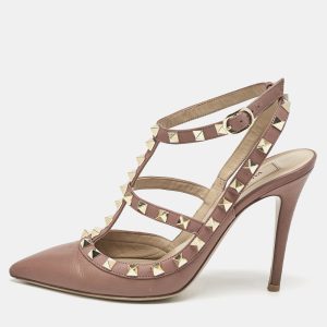 Valentino  Dusty Pink Leather Rockstud Ankle Strap Pumps Size 37, Pumps - Luxury Closet catalog