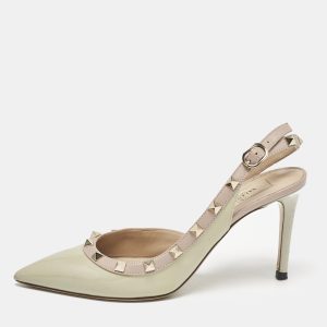 Valentino Dusty Pink/Green Patent and Leather Rockstud D'orsay Slingback Pumps Size 37, Pumps - Luxury Closet catalog