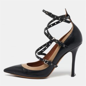 Valentino Beige/Black Leather Love Latch Detail Eyelet Embellished Pumps Size 37, Pumps - Luxury Closet catalog