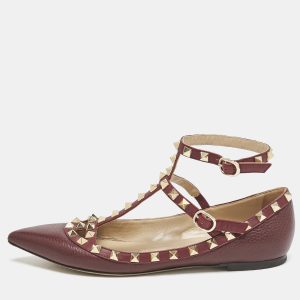 Valentino Burgundy Leather Rockstud Ballet Flats Size 38, Flats - Luxury Closet catalog