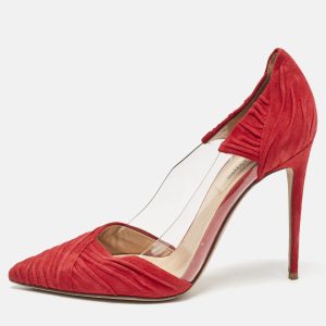 Valentino Red Suede and PVC B Drape Pointed Toe Pumps Size 38, Pumps - Luxury Closet catalog