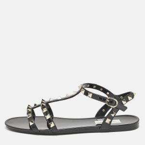 Valentino Black Rubber Rockstud Ankle Strap Flat Sandals Size 38, Sandals - Luxury Closet catalog
