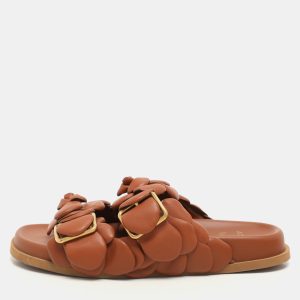 Valentino Brown Leather Atelier 03 Rose Edition Flat Slide Sandals Size 37, Sandals - Luxury Closet catalog