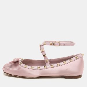 Valentino Pink Satin and Rockstud Ankle Strap Ballet Flats  Size 36.5, Flats - Luxury Closet catalog
