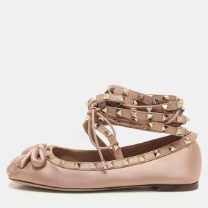 Valentino Rose Cannelle Satin and Leather Rockstud Multi Strap Ballet Flats Size 36.5, Flats - Luxury Closet catalog
