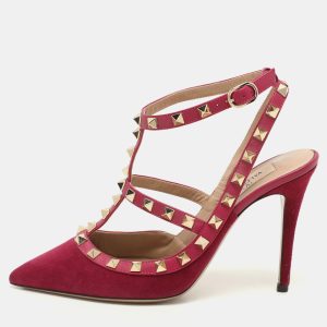 Valentino Pink Suede Rockstud Ankle Strap Pumps Size 37, Pumps - Luxury Closet catalog