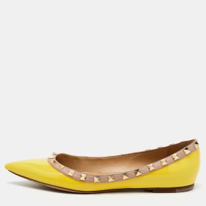 Valentino Yellow/Beige Patent Leather Rockstud Pointed Toe Ballet Flats Size 37, Flats - Luxury Closet catalog