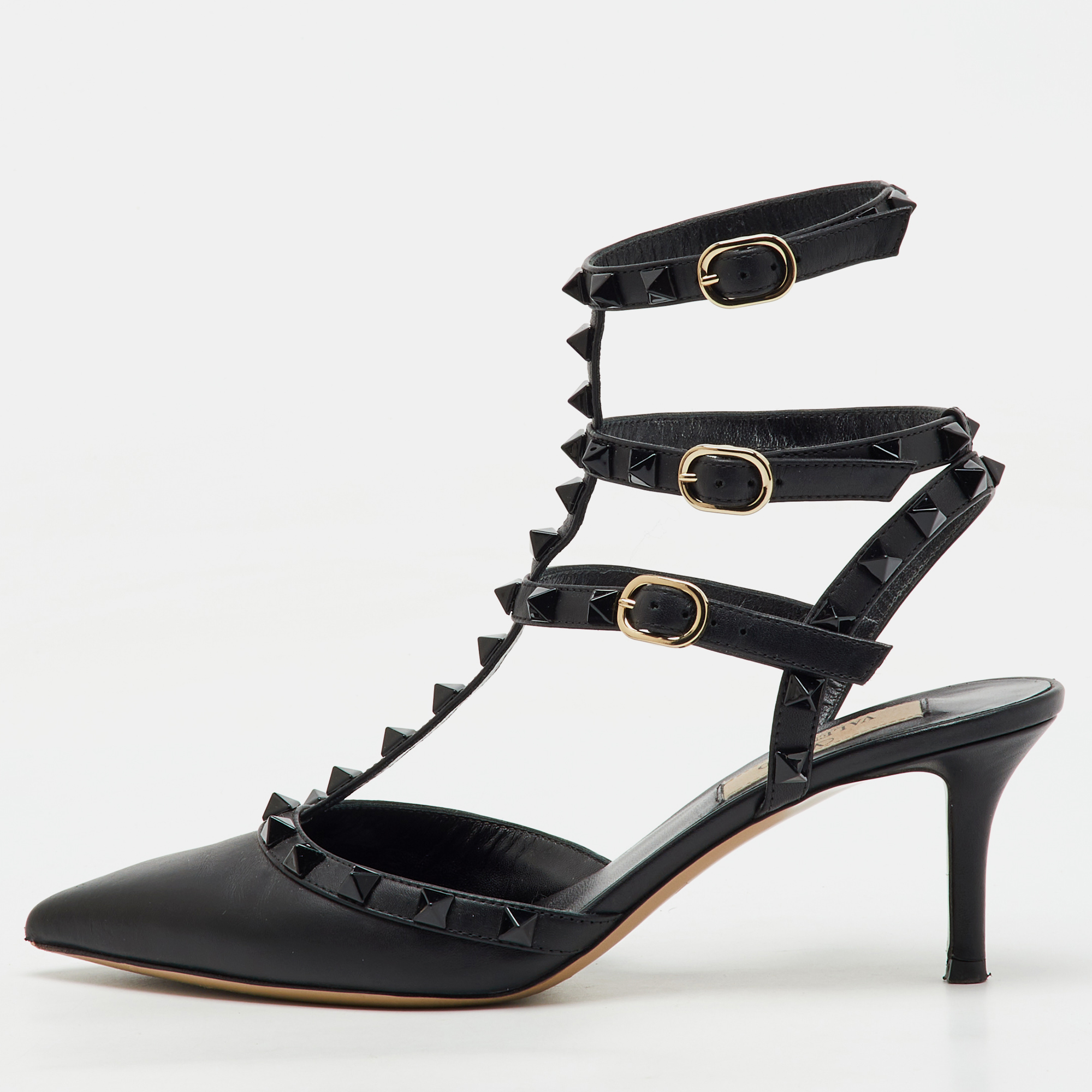 Valentino Black Leather Rockstud Caged Ankle Strap Pumps Size 37, Pumps - Luxury Closet catalog