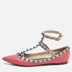 Valentino Pink/Beige Leather Rockstud Cage Ballet Flats Size 36.5, Flats - Luxury Closet catalog