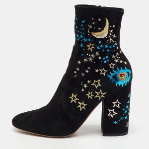 Valentino Black Suede Astro Couture Block Heel Ankle Length Boots Size 39, Boots - Luxury Closet catalog