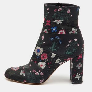 Valentino Black Fabric Floral Print Block Heel Ankle Length Boots Size 40, Boots - Luxury Closet catalog
