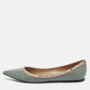 Valentino Slate Blue/Beige Patent Leather Rockstud Pointed Toe Ballet Flats Size 40, Flats - Luxury Closet catalog