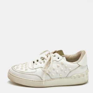 Valentino White Leather Rockstud Low Top Sneakers Size 39.5, Athletic Shoes & Sneakers - Luxury Closet catalog
