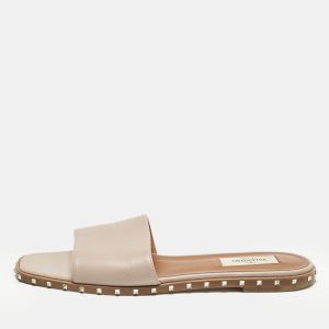 Valentino Beige Leather Soul Rockstud Flat Sandals Size 38, Sandals - Luxury Closet catalog