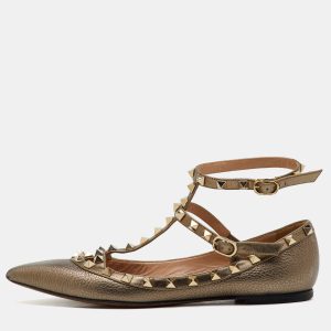 Valentino Metallic Leather Rockstud Ankle Strap Ballet Flats Size 38, Flats - Luxury Closet catalog