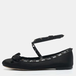 Valentino Black Satin Bow Rockstud Ankle Strap Ballet Flats Size 36, Flats - Luxury Closet catalog