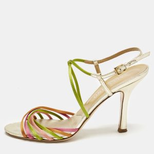 Valentino Multicolor Leather and Satin Strappy Ankle Strap Sandals Size 38.5, Sandals - Luxury Closet catalog