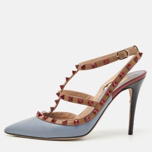 Valentino Light Blue Leather Rockstud Cage Pumps Size 40.5, Pumps - Luxury Closet catalog